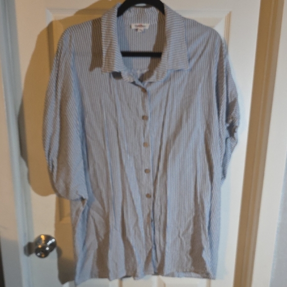 Tops - Blue and White Striped Button-Up Shirt
